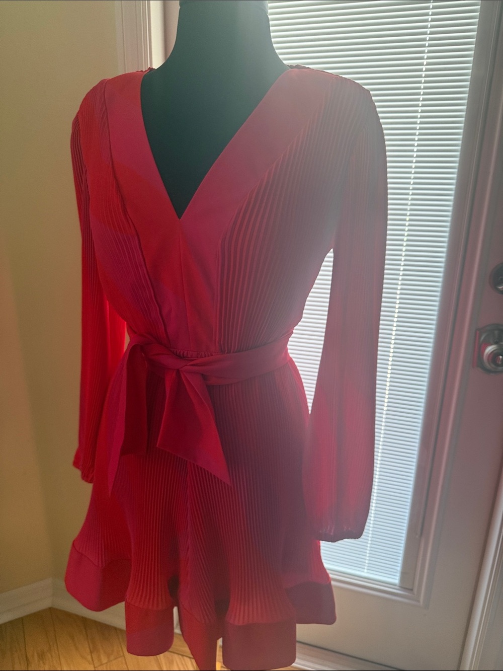 Milly Minis Red Pleated Wrap Mini Dress with Tie Waist
